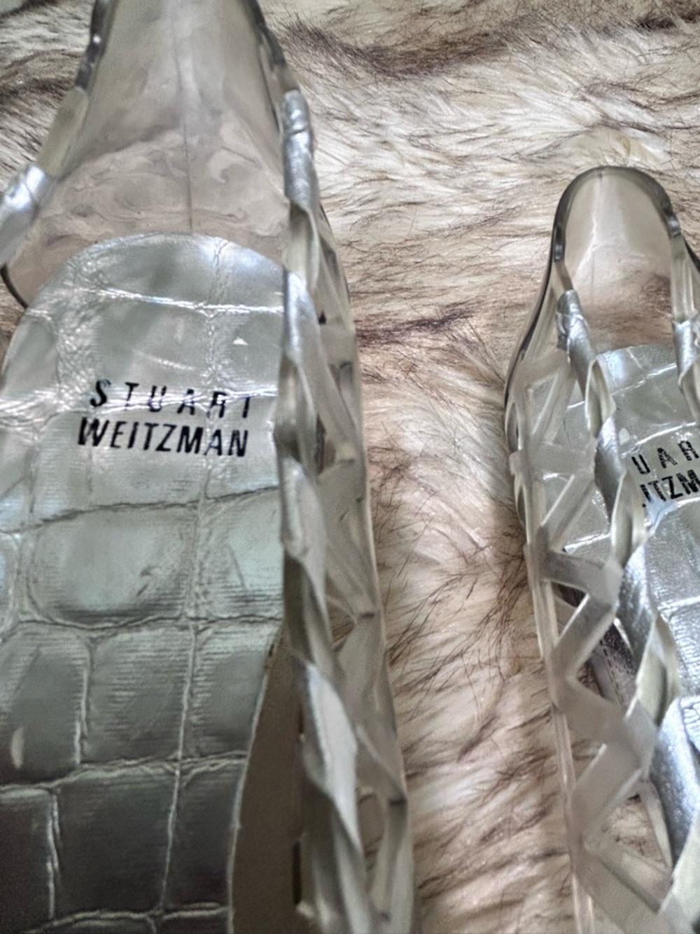 Stuart Weitzman Silver Clear Jelly Ballet Flats with Bow - Picture 5 of 6
